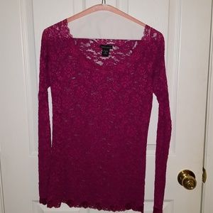 Long sleeves lace top - burgundy